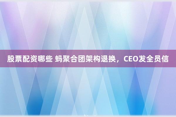 股票配资哪些 蚂聚合团架构退换，CEO发全员信