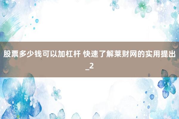 股票多少钱可以加杠杆 快速了解莱财网的实用提出_2